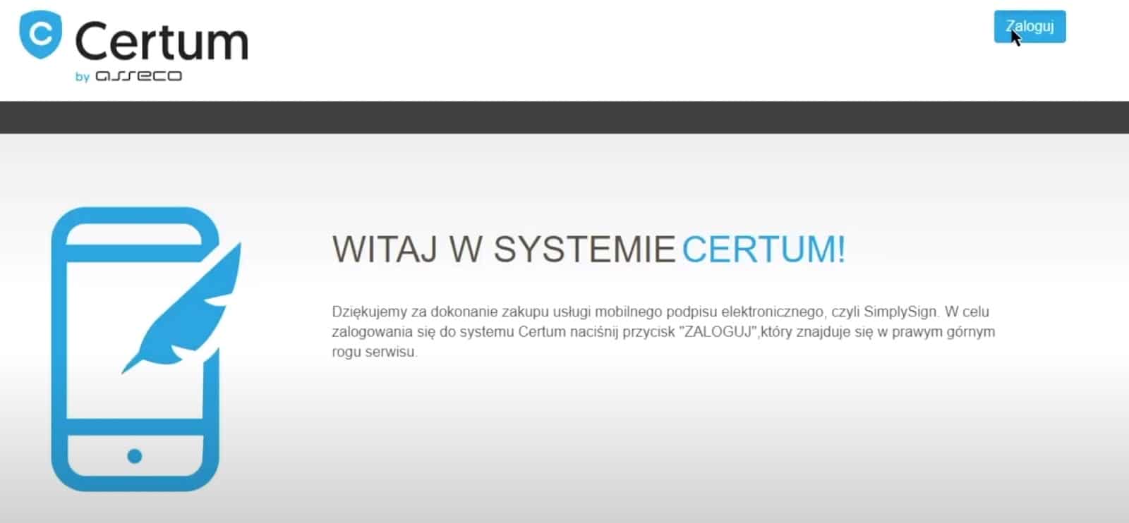 Strona logowania SimplySign