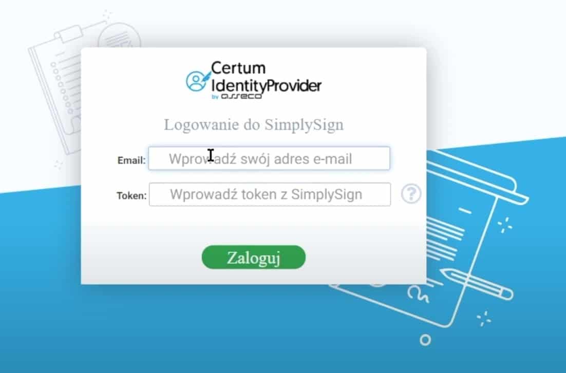 Formularz logowania — e-mail i token