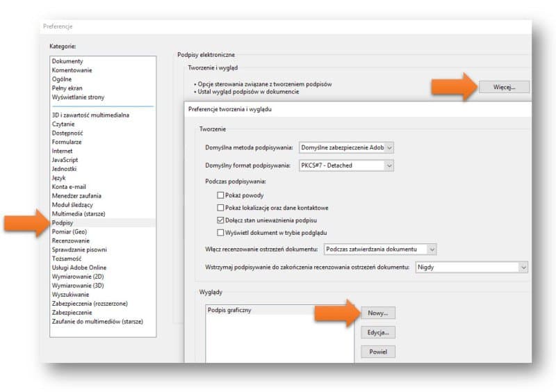Konfiguracja wyglądu podpisu w Adobe