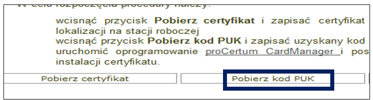 Pobieranie kodu PUK