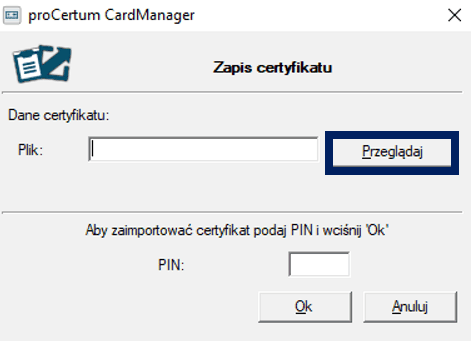 Wgrywanie certyfikatu na kartę