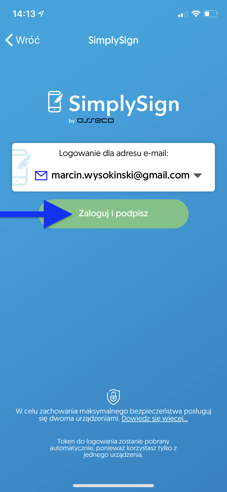Przycisk logowania w SimplySign
