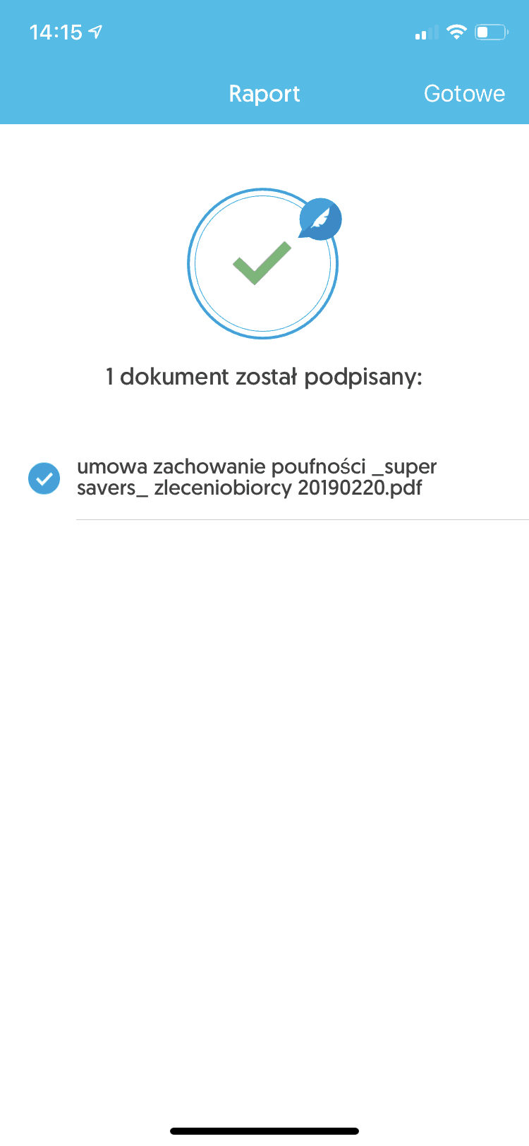 Komunikat o poprawnym podpisaniu w SimplySign