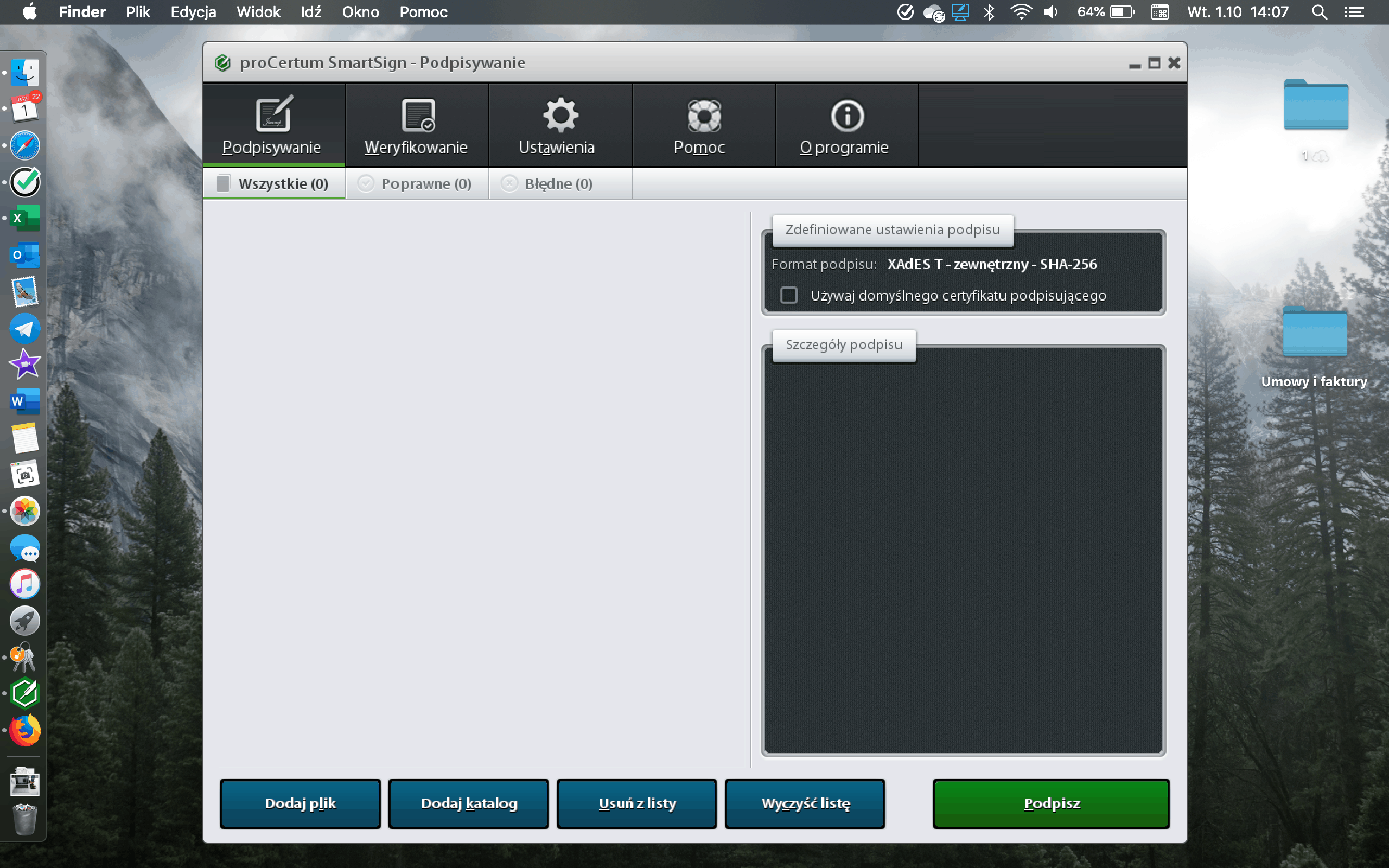 Ekran startowy programu proCertum SmartSign