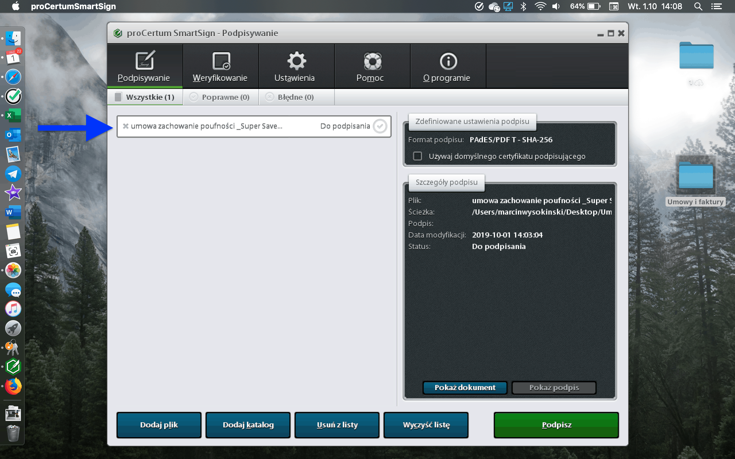 Przeciąganie pliku do okna SmartSign