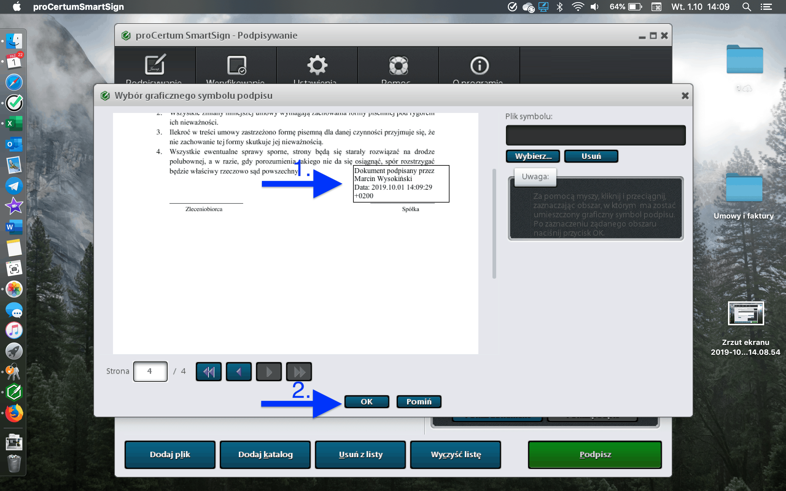 Umieszczanie faksymile i podanie PIN-u